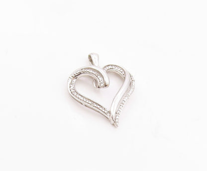 925 Sterling Silver  Vintage Genuine Diamonds Love Heart Pendant  PT19746