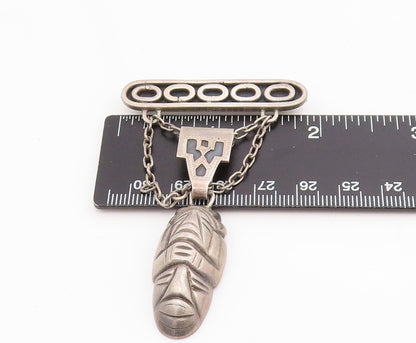925 Sterling Silver Vintage Brooch Dark Tone Dangling Designer Etched  BP11500