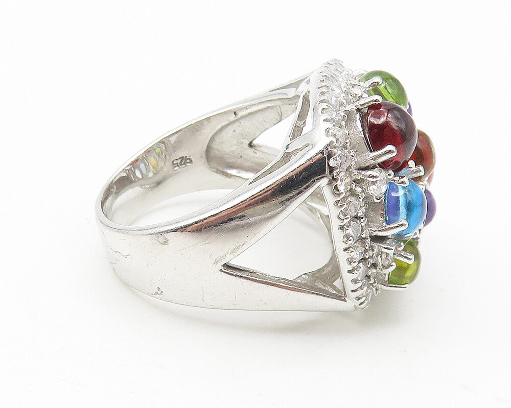 SETA 925 Sterling Silver Topaz Amethyst & Peridot Cluster Ring Sz 9  RG10983