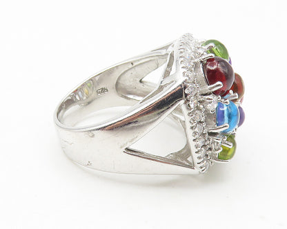SETA 925 Sterling Silver Topaz Amethyst & Peridot Cluster Ring Sz 9  RG10983