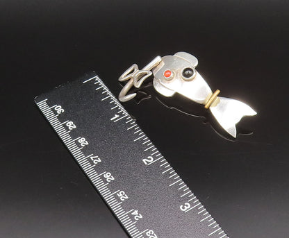 MEXICO 925 Silver  Vintage Onyx & Citrine Cat Brooch Pin (MOVES)  BP10085