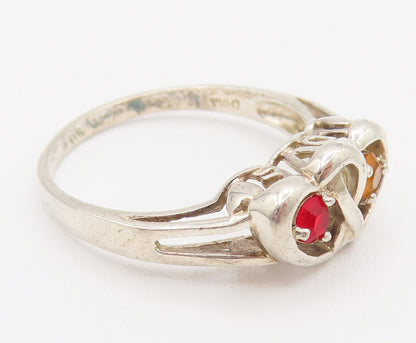 925 Silver  Vintage Dainty Orange & Red Topaz Love Heart Ring Sz 8.25  RG26153