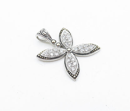 925 Sterling Silver  Sparkling Cubic Zirconia Flower Motif Pendant  PT4626