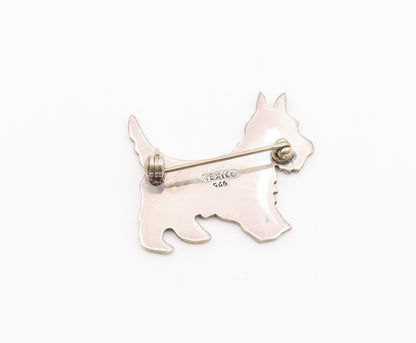 MEXICO 925 Sterling Silver  Vintage Shiny Terrier Dog Motif Brooch Pin  BP3378