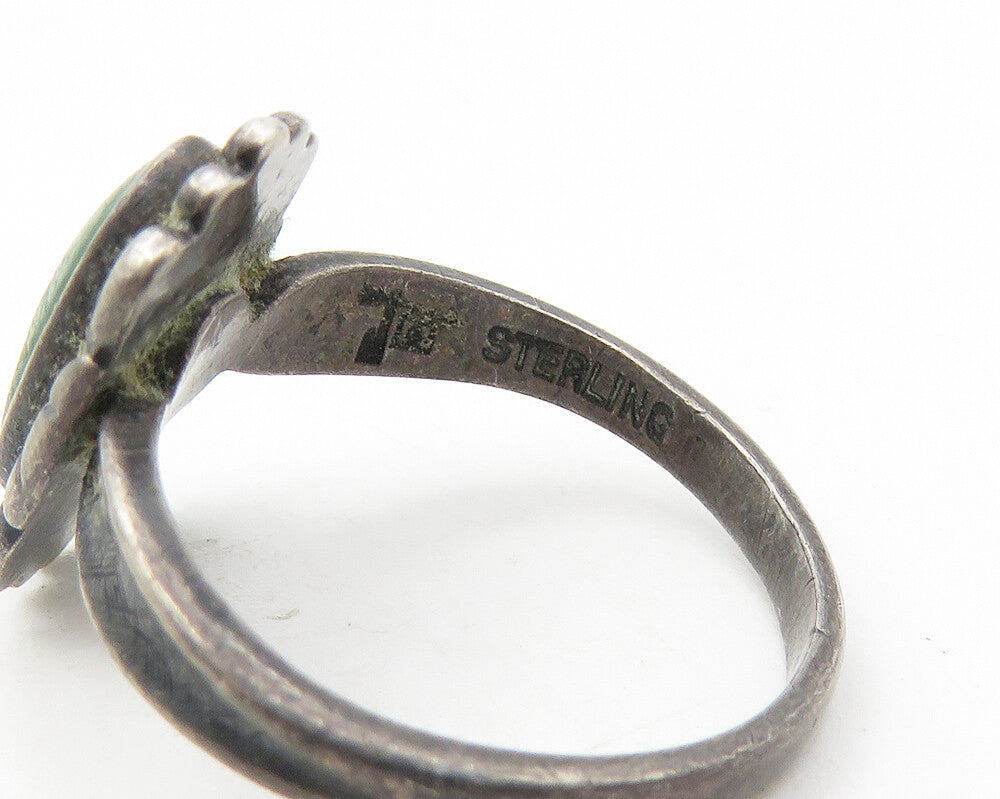 POST BELL TRADING 925 Silver  Vintage Green Jasper Band Ring Sz 6.5  RG10158