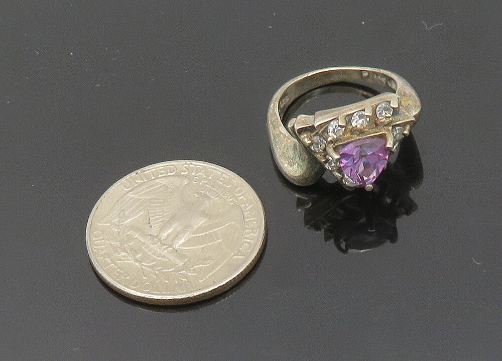 925 Sterling Silver  Vintage Prong Set Mystic Topaz Band Ring Sz 6  RG20421