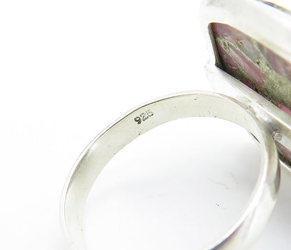 925 Sterling Silver Purple Jasper Square Shiny Cocktail Ring Sz 7.5 RG7777