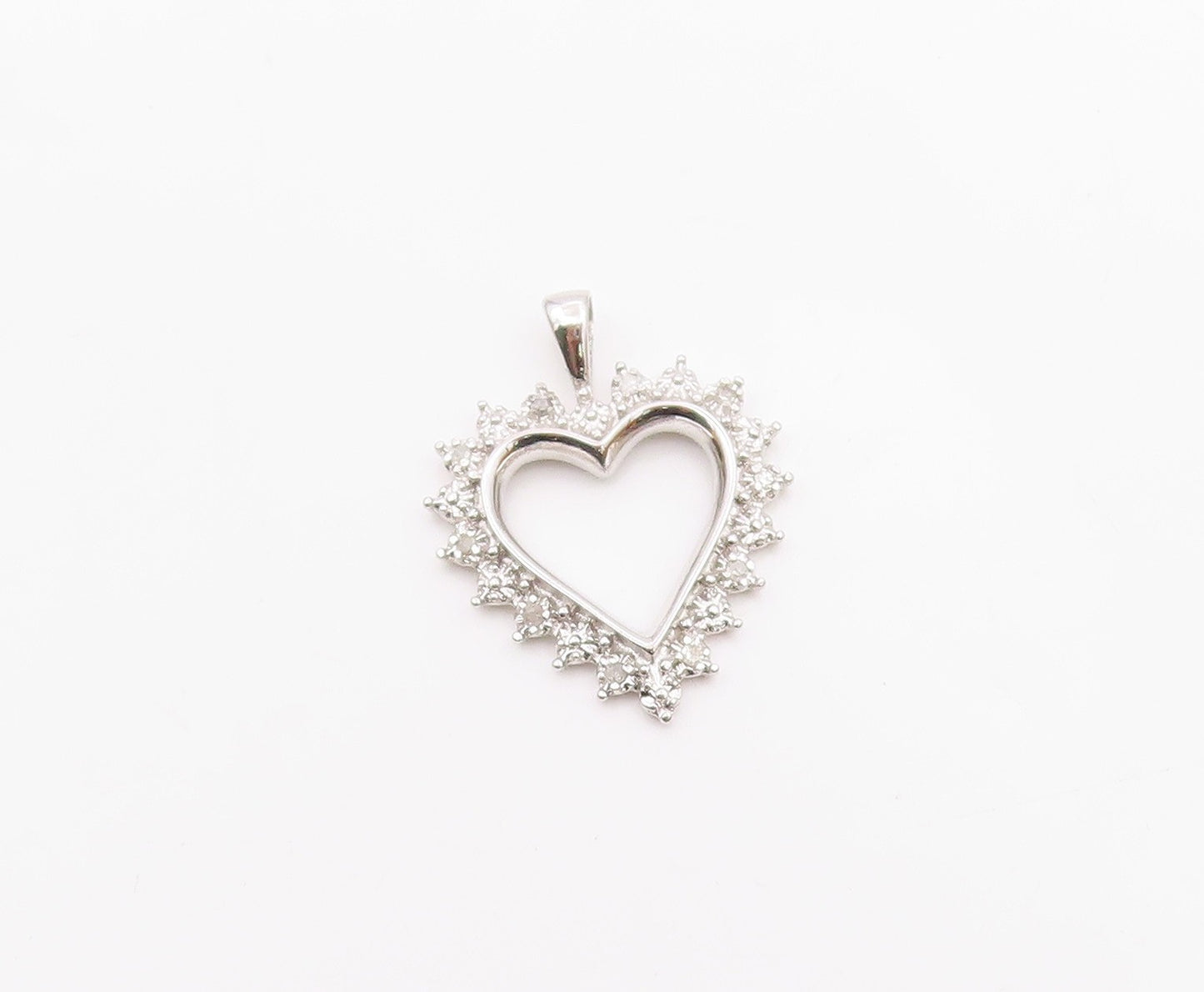 925 Sterling Silver  Shiny Genuine Diamonds Open Love Heart Pendant  PT11394
