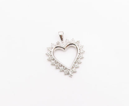925 Sterling Silver  Shiny Genuine Diamonds Open Love Heart Pendant  PT11394