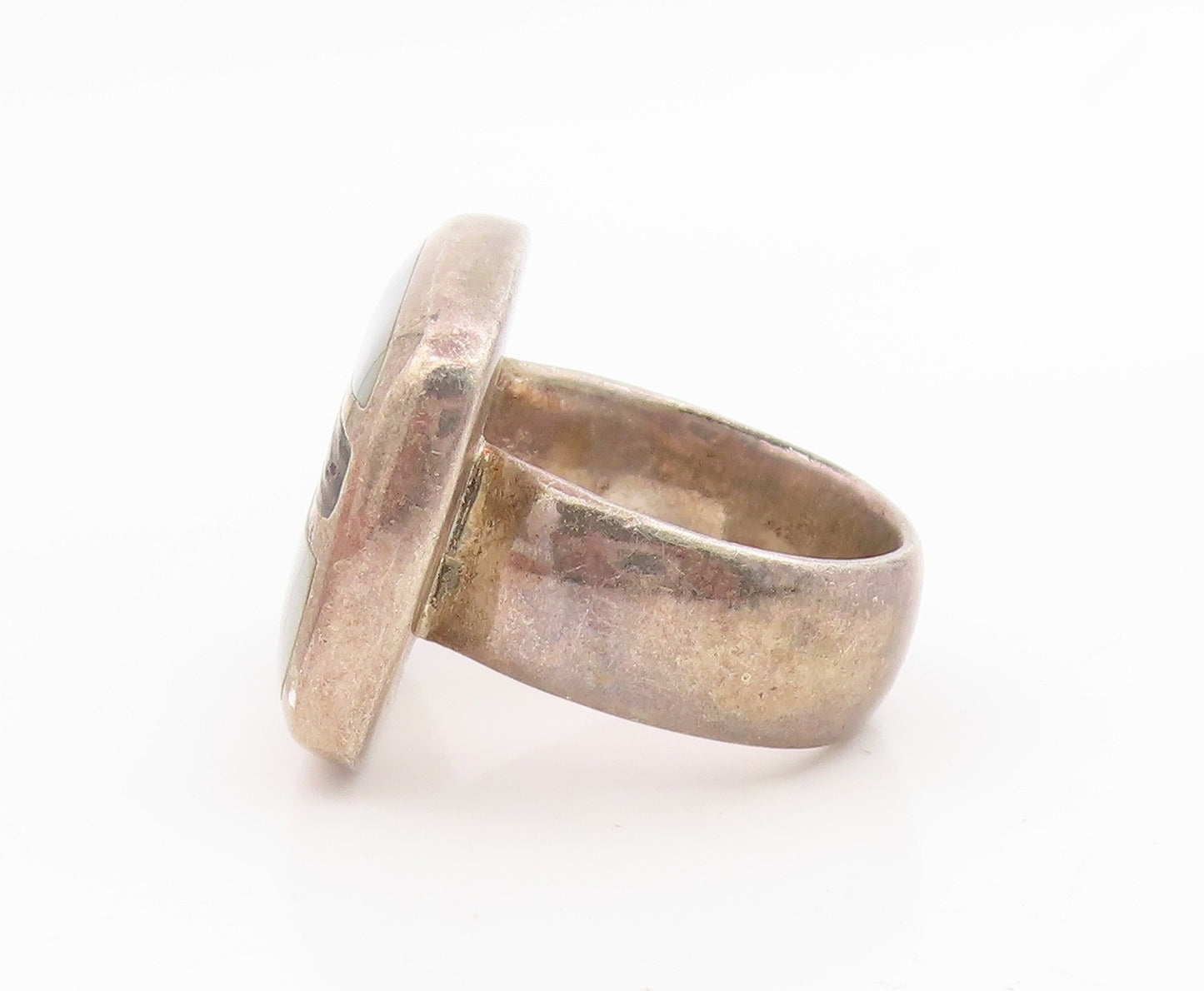 925 Sterling Silver Vintage Ring Mother Of Pearl Geometric Band  Sz 6  RG35337