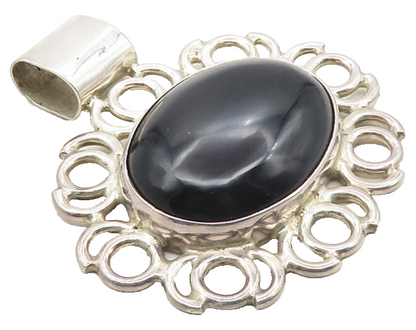 MEXICO 925 Sterling Silver  Vintage Cabochon Cut Black Onyx Pendant  PT7859