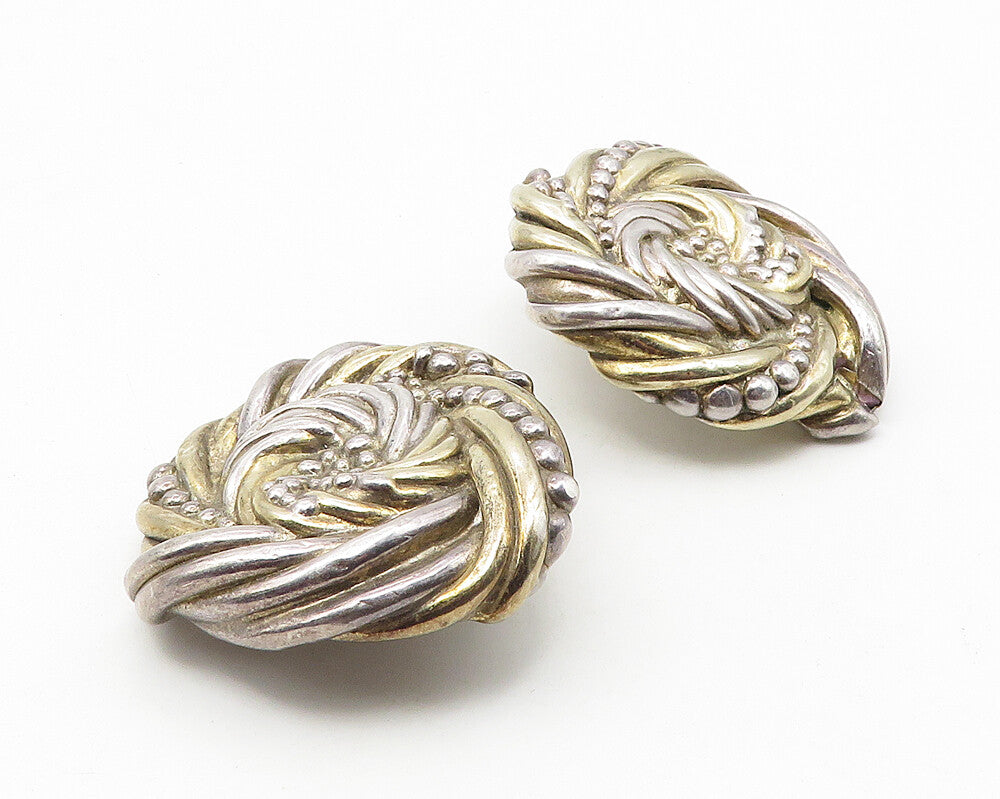 JE ISRAEL 925 Silver  Vintage 2 Tone Sculpted Non Pierce Drop Earrings  EG5660