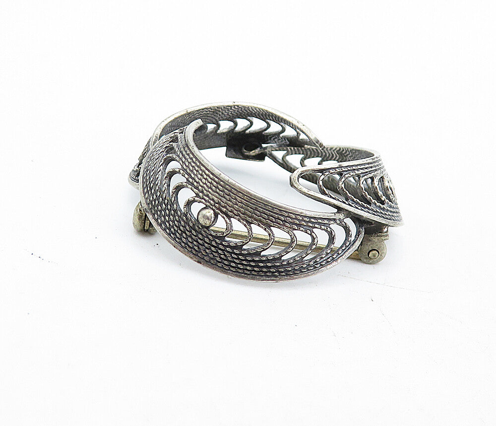 BEAU 925 Sterling Silver Vintage Dark Tone Twist Filigree Brooch Pin BP1970