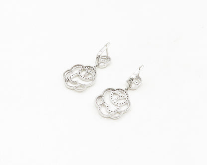 925 Sterling Silver  Shiny Cubic Zirconia Open Design Dangle Earrings  EG9036