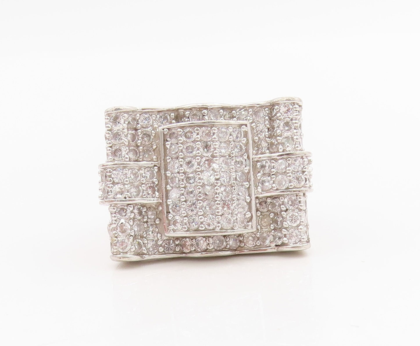 925 Sterling Silver Vintage Ring Round CZ Clustered Buckle Band  Sz 7  RG34328