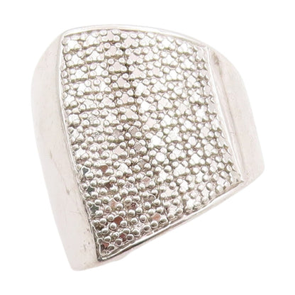 925 Sterling Silver Vintage Ring Sparkling Geometric Signet Band  Sz 7  RG33677