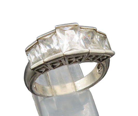 925 Silver  Vintage Graduated Five Stone Cubic Zirconia Ring Sz 9  RG24594