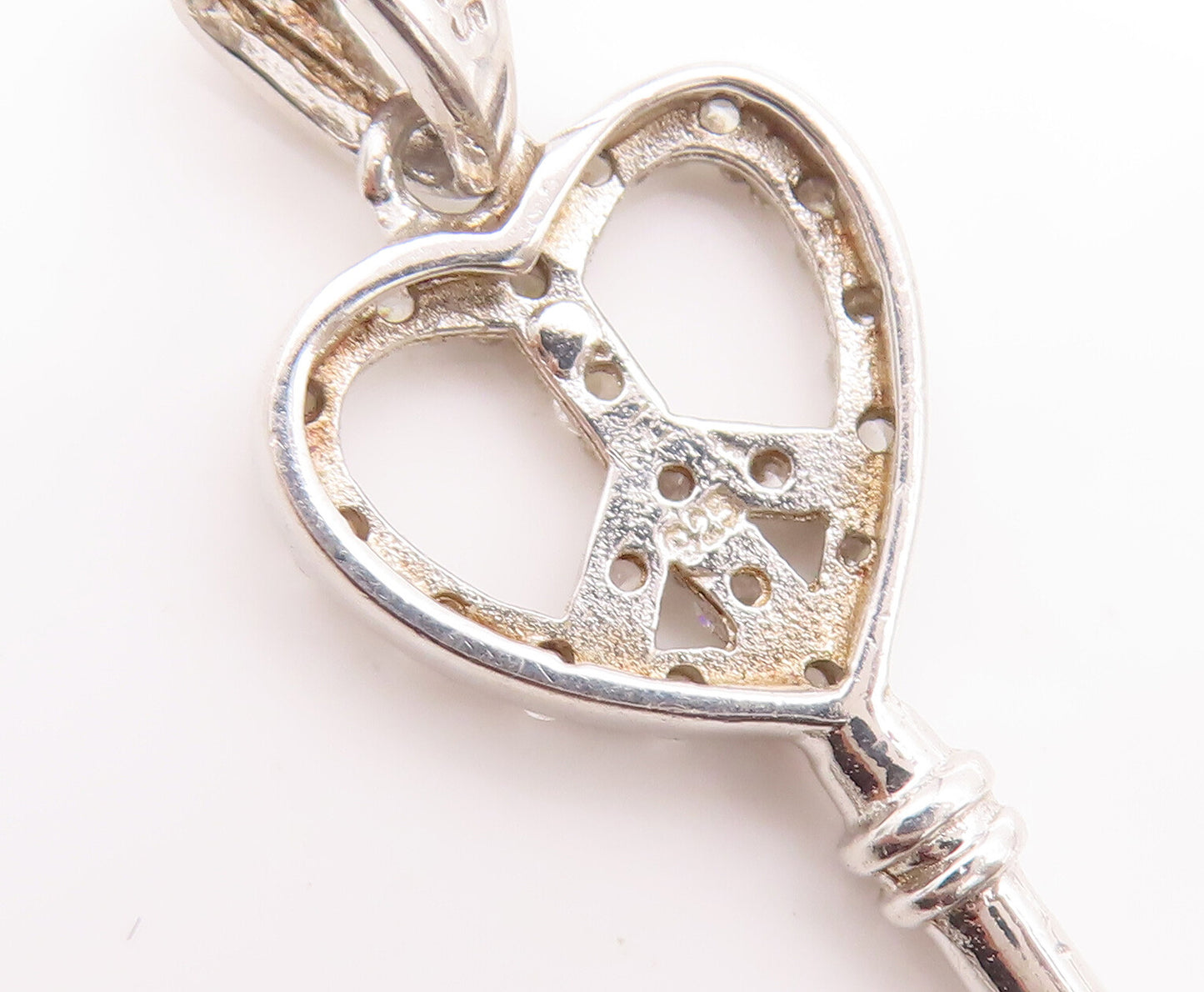 925 Sterling Silver Vintage Pendant Solid 3D Carved Inlay Topaz Key  PT22741