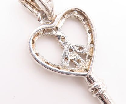 925 Sterling Silver Vintage Pendant Solid 3D Carved Inlay Topaz Key  PT22741