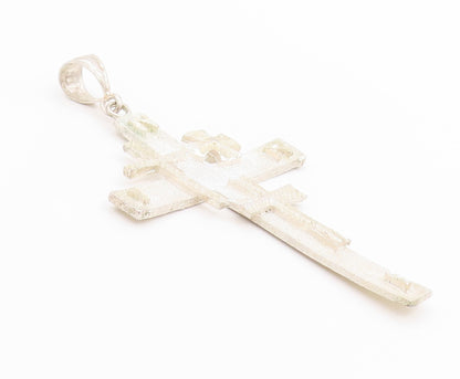 925 Sterling Silver Vintage Pendant Solid Large Carved Religious Cross  PT24390