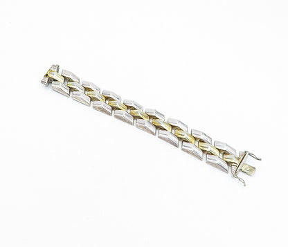 925 Sterling Silver  Vintage Shiny Two Tone Hinge Link Chain Bracelet  BT1441