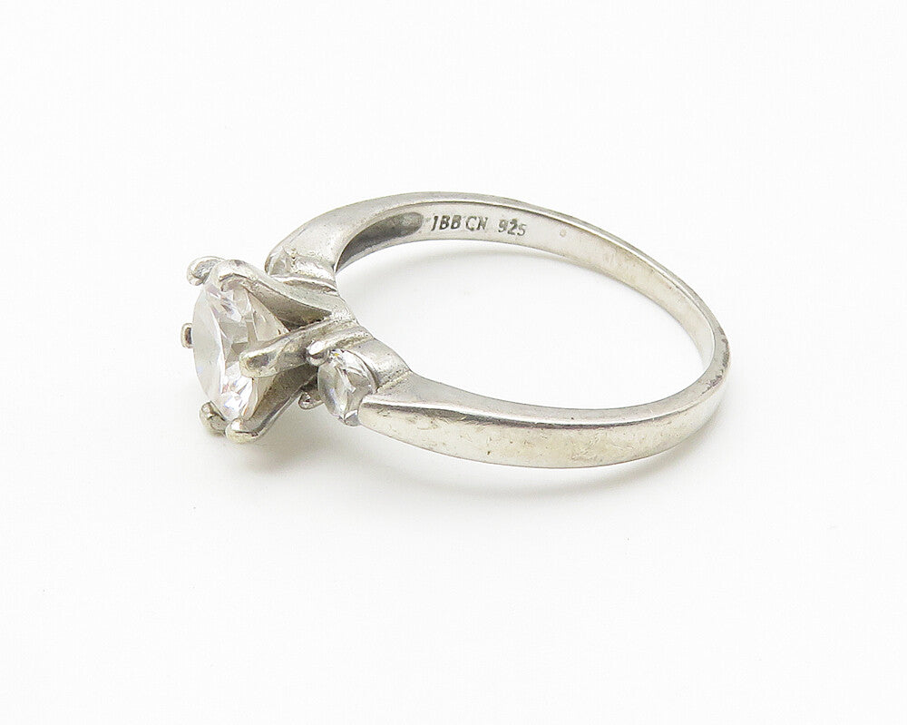 925 Sterling Silver  Cubic Zirconia Solitaire With Accents Ring Sz 8  RG10247