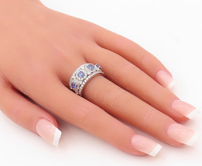 925 Sterling Silver Vintage Ring Round Cut Sapphire Halo CZ Inlay  Sz 7  RG30511