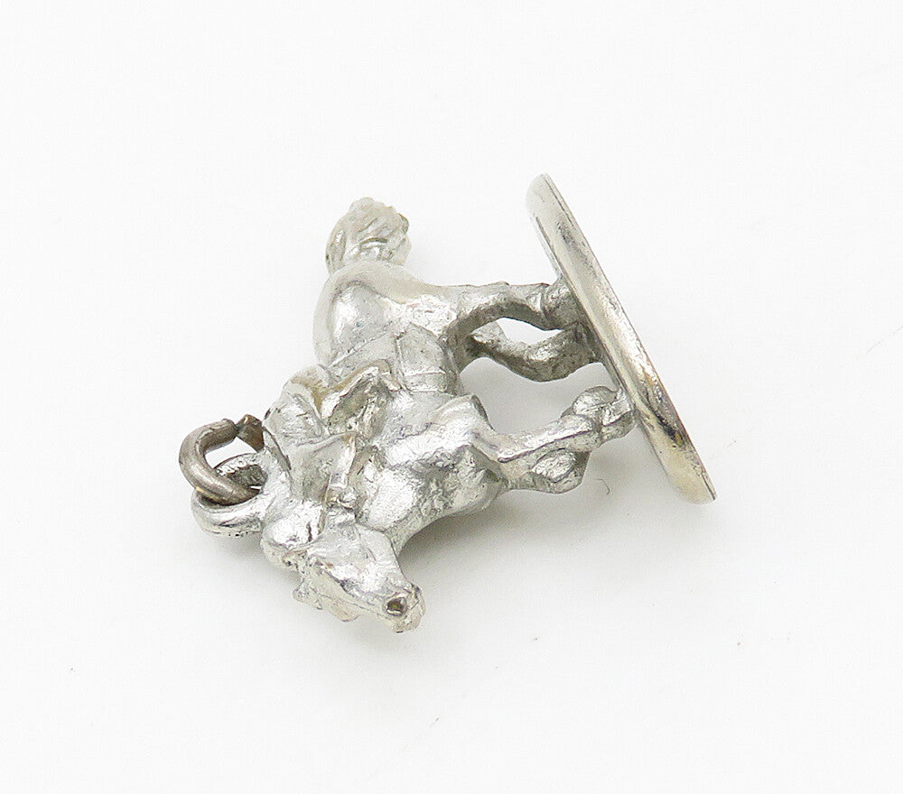 925 Sterling Silver  Vintage Shiny Horse Jockey Statue Drop Pendant  PT12729