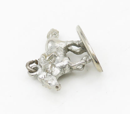 925 Sterling Silver  Vintage Shiny Horse Jockey Statue Drop Pendant  PT12729