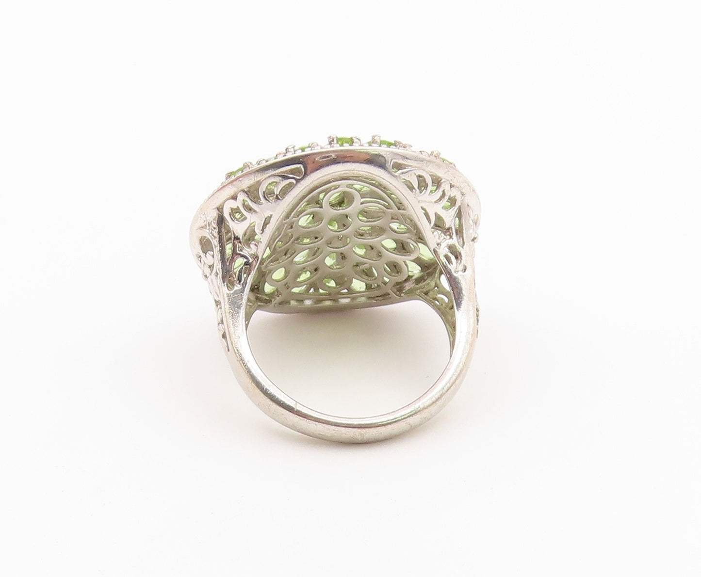 925 Sterling Silver Vintage Ring Elegant Peridot Cluster Band  Sz 11  RG36639