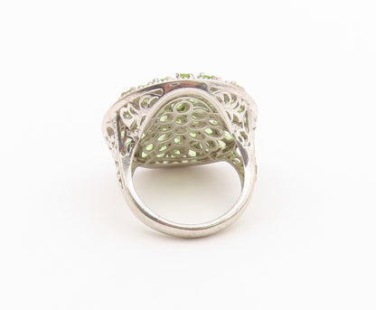 925 Sterling Silver Vintage Ring Elegant Peridot Cluster Band  Sz 11  RG36639