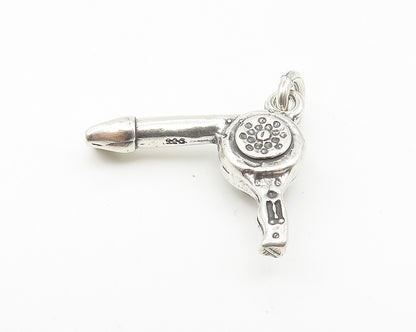 925 Sterling Silver  Vintage Petite Shiny Hair Blow Dryer Drop Pendant  PT8577