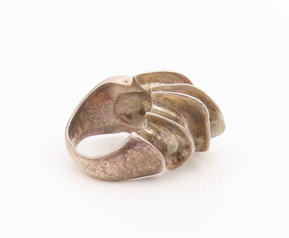 925 Sterling Silver Vintage Ring Brutalist Wavy Ribbed Dome Band  Sz 6  RG35393