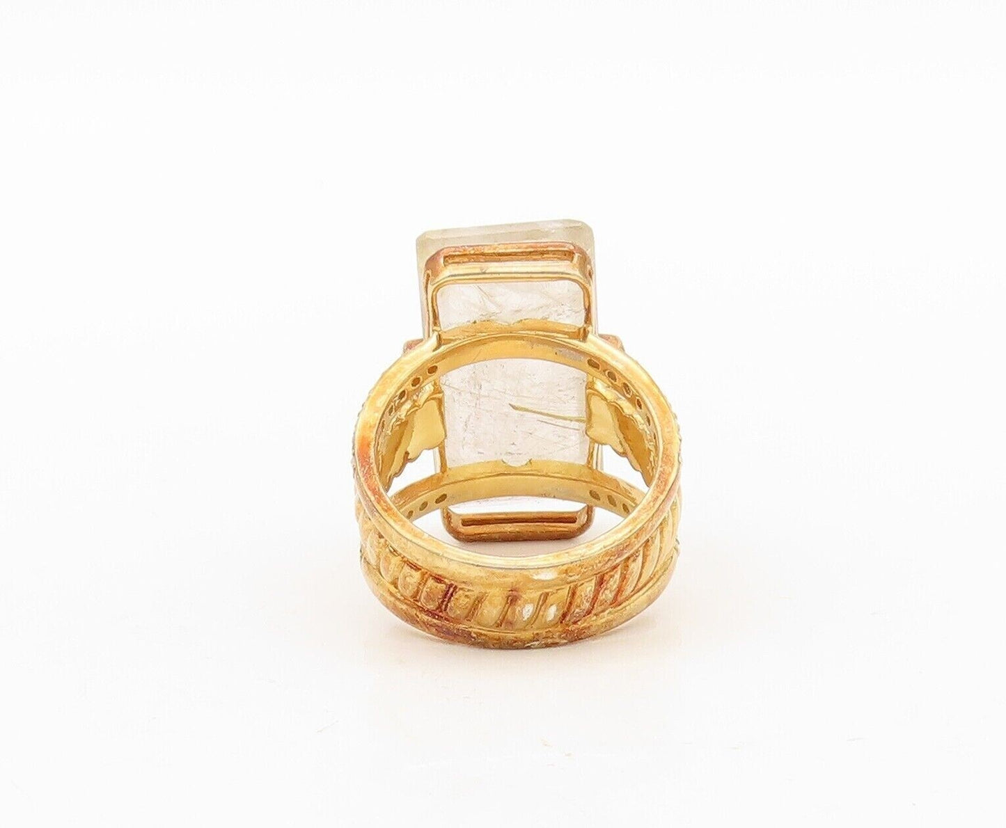 925 Sterling Silver Vintage Ring Gold Plated Diamonds & Gemstone  Sz 7.5 RG30428