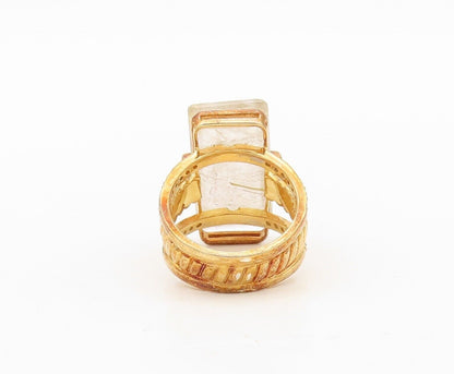 925 Sterling Silver Vintage Ring Gold Plated Diamonds & Gemstone  Sz 7.5 RG30428