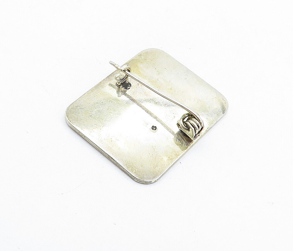 925 Sterling Silver  Vintage Etched House Pattern Square Brooch Pin  BP2178