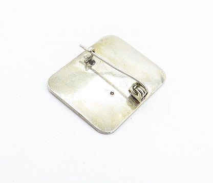925 Sterling Silver  Vintage Etched House Pattern Square Brooch Pin  BP2178