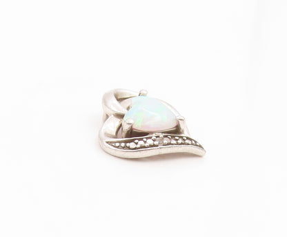 925 Sterling Silver Vintage Pendant Real Diamonds & Fire Opal Love Heart PT26100