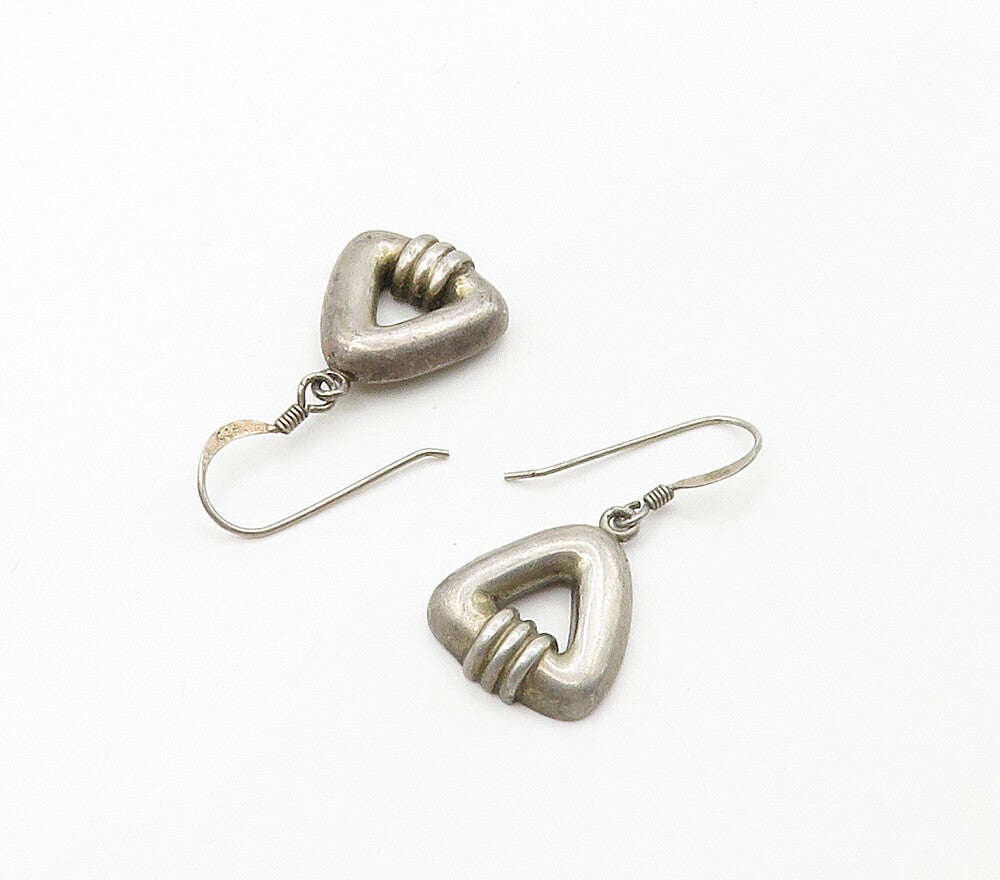 925 Sterling Silver  Vintage Dark Tone Open Triangle Dangle Earrings  EG8073