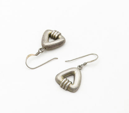 925 Sterling Silver  Vintage Dark Tone Open Triangle Dangle Earrings  EG8073