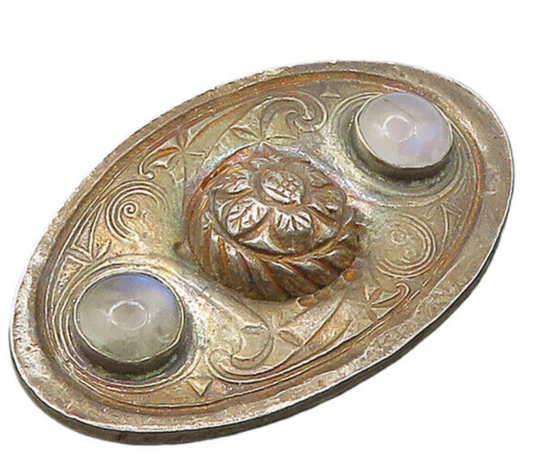 DAYNA 925 Silver  Vintage Cabochon Moonstone Flower Dome Brooch Pin  BP8916