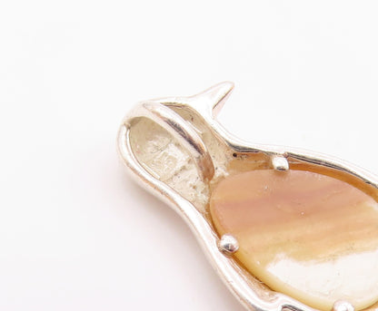 925 Sterling Silver  Vintage Mother Of Pearl Penguin Motif Pendant  PT17104