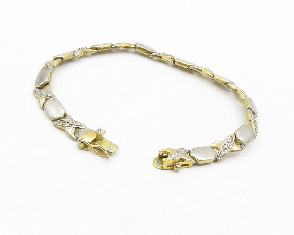 925 Sterling Silver   Vintage Genuine Diamonds XO Link Chain Bracelet  BT5123