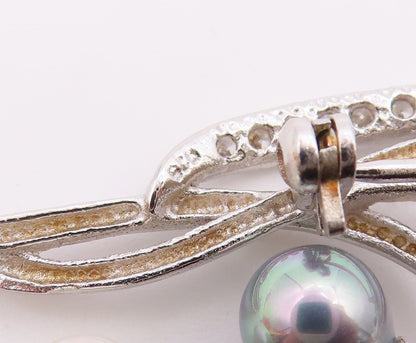 925 Silver  Vintage Blue & White Pearls & Topaz Floral Brooch Pin  BP8880