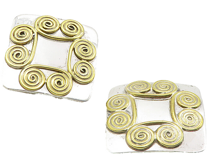 MEXICO 925 Silver  Vintage Shiny Two Tone Swirl Non Pierce Earrings  EG4985