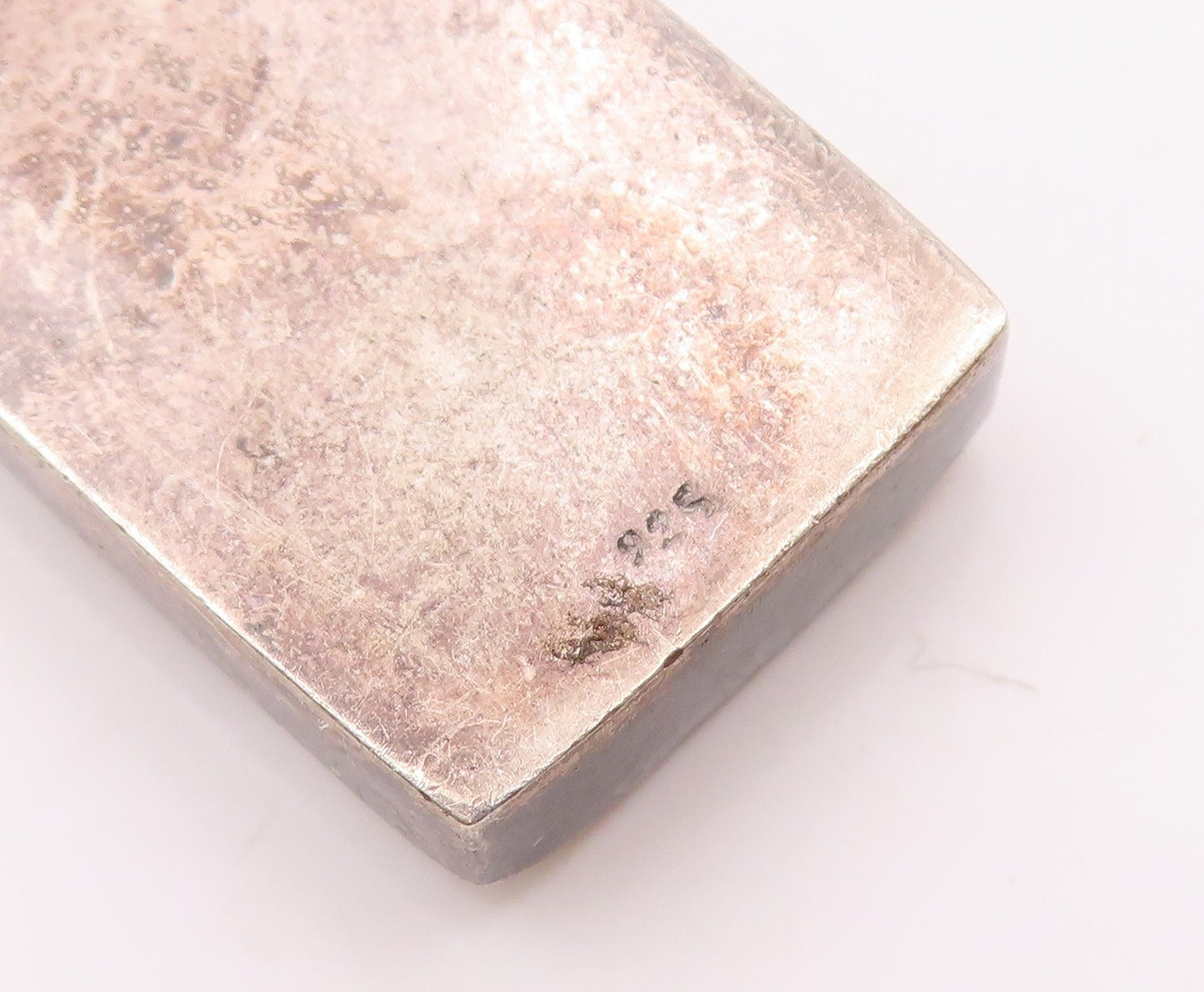 925 Sterling Silver Vintage Rectangle Shell Cunos Brown Stains Pendant PT21171