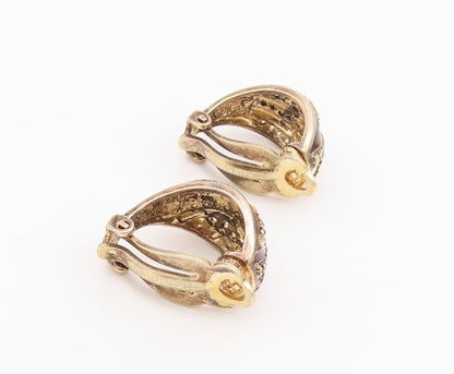 925 Sterling Silver Vintage Earrings Gold Plated Enameled Topaz Bands  EG13615
