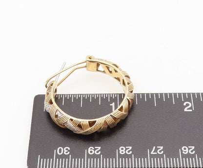 925 Sterling Silver  Vintage Genuine Diamonds Breaded Hoop Earrings  EG12608