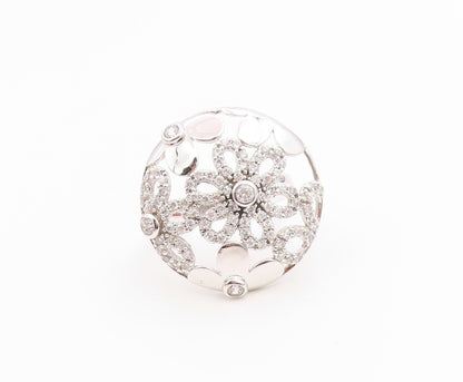 925 Sterling Silver Vintage Ring CZ Openwork Floral Blossom Band  Sz 7  RG36241