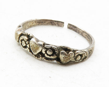 925 Sterling Silver  Vintage Love Heart Floral Motif Band Ring Sz 8.5  RG12203